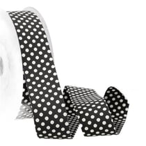 Bobine 15m Ruban pois polyester Noir et blanc