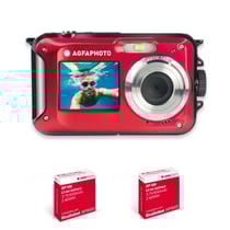 AGFA PHOTO Realishot WP8000 + 2 Batteries - Appareil Photo Numérique Étanche, 3m/10, 24 MP, Vidéo Full HD, Double écran LCD, Zoom Digital 16x, Stabilisateur Numérique - Rouge
