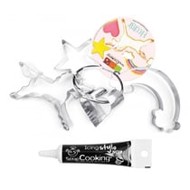 4 Découpoirs à biscuits Licorne + Stylo de glaçage noir