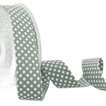 Bobine 15m Ruban pois polyester Vert gris et blanc