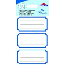 12 étiquettes adhésives scolaires - Rectangle vintage bleu