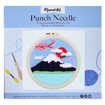 Figured'Art Punch Needle Kit Complet pour Adultes et Enfants - Le Mont Fuji et Cerisier - Parfait pour Débutant. Set prêt à broder taille 20x20cm avec cadre circulaire