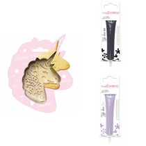 Kit pour biscuit en relief Licorne + 2 Stylos au chocolat noir et lilas