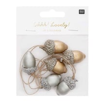 Pendentifs 6 glands en bois or et argent