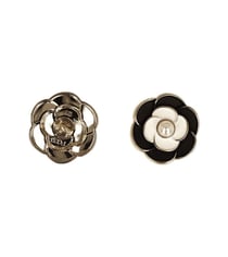 Lot de 6 boutons métal fleur perle noir et blanc