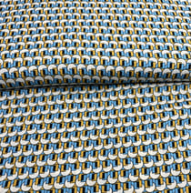 Tissu Viscose Formes Géo sur fond Bleu ciel