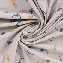 Tissu Jersey Coton imprimé Noé gentils dinosaures sur fond Beige
