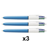Lot de 3 stylos BIC 4 couleurs pointe moyenne corps bleu