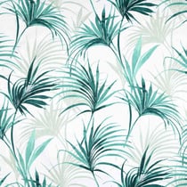 Tissus Toile de Coton natté feuillage vert Palma sur fond Blanc pur - Au mètre