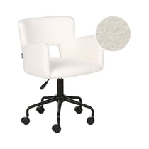 Fauteuil de Bureau Blanc en Bouclé avec Accoudoirs Siège Ajustable et Pivotant Base en Métal pour Espace de Travail Rétro Home Office