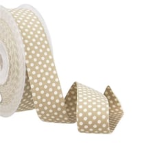Bobine 15m Ruban pois polyester Beige et blanc