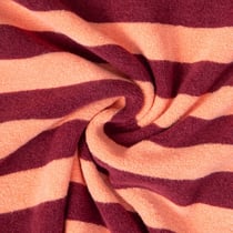 Tissu Jersey Eponge rayures Pêche sur fond Bordeaux