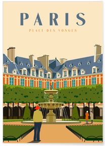 Affiche ville Paris - Place des Vosges | A3 : 29,7x42cm