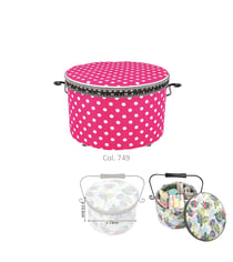 Boîte à couture ronde 22x13,5cm fuchsia pois blancs