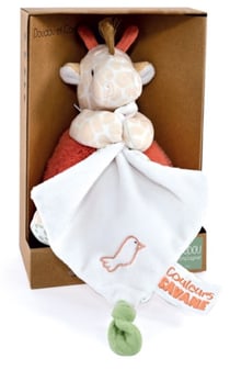 Peluche girafe avec doudou mouchoir - 15 cm