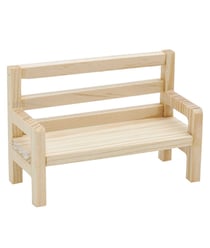 Banc en bois miniature mesurant 4.5cmx12cmx8 cm environ et appartenant à la gamme Monde des lutins de la marque Rico Design Bois