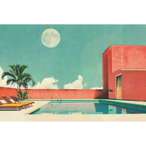 Tableau sur verre synthétique piscine rétro 65x97 cm