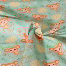 Tissu Coton imprimé Happy animaux sur fond Vert amande