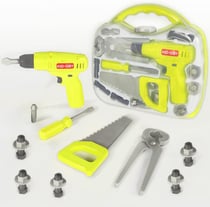 KID-OBY - Valise Outils 16pcs Complète - Scie, Perceuse Electrique, Tournevis... - Jouet Bricolage Enfant Réaliste - Jeu Imitation à partir de 3 Ans- 813092