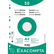 Paquet 50 fiches sous film - bristol quadrillé 5x5 perforé 210x297mm - Blanc - x 20 - Exacompta