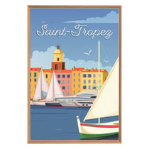 Tableau mural encadré illustration bateaux à Saint-Tropez 65x97 cm