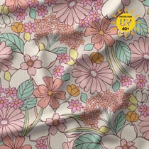 Tissu Lycra maillot de bain anti UV fleurs Willow sur fond Beige - Au mètre