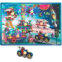 Puzzle en bois musical space motion 7 pieces - janod - puzzle a encastrer avec boutons - j07073