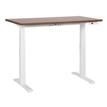 Bureau Électrique Réglable Plateau Bois Foncé et Structure Acier Blanc 120 x 72 cm Hauteur Ajustable Assis Debout Pieds Carrés Design Moderne