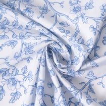 Tissu Coton imprimé Arty Floral Bleu Elisa sur fond Blanc