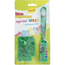 Baton magnetique bingo vert + 100 pions de loto - ramasse pions - lotoquine