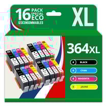 123CONSOMMABLES - 364XL - Cartouche compatible avec HP 364 XL d'encre Grande Capacité pour Photosmart 5510 5512 5515 5520 6510 6520 B110a B109a Deskjet 3070A 3520 Officejet 4620 4622 (Pack de 16) - 123CONSOMMABLES