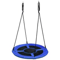 Grande balançoire nid d'oiseau rond bleu 100 cm pour portique - agres - jeu plein air