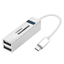 Hub USB-C 5 en 1 3x Ports USB Lecteur carte SD/micro-SD Argent