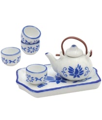 Service à Thé Miniature Premium 6 pièces - Rico Design Blanc et Bleu