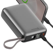 Swissten Batterie Externe 20000mAh 45W avec Câble USB-C intégré Ports USB-C USB Argent
