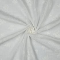 Tissu Double gaze de Coton brodé Fleurs Tia sur fond Blanc