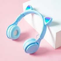 Casque Audio Pliable LED Bluetooth 5.0 Avec Oreilles De Chat Et Son Stéréo Bleu YONIS