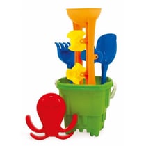 Seau garni chateau fort 22 cm - moulin sable / eau, moule, pelle, rateau - adriatic - jeux de plage