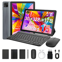 Tablette 10’’ Octa-Core 30Go RAM, 128Go+1To Extensible, Android 15, Certification Widevine L1 – avec Clavier, Souris, Stylet - Gris