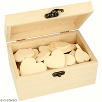 Petite boîte coffre et coeurs en bois à décorer - 15 x 10 x 8 cm - 54 pcs