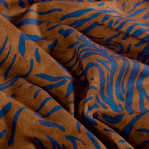 Tissu Sweat léger French Terry Léon extensible zébré Bleu profond sur fond Marron chocolat