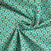 Tissu Coton imprimé Arty éventails Gaudi sur fond Vert