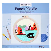 Figured'Art Punch Needle Kit Complet pour Adultes et Enfants - Renne au bord d'un Lac - Parfait pour Débutant. Set prêt à broder taille 20x20cm avec cadre circulaire