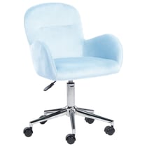 Fauteuil de Bureau Bleu Clair en Velours avec Accoudoirs Siège Hauteur Ajustable sur Roulettes Base en Métal pour Espace de Travail Rétro Moderne