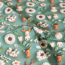 Tissu Coton imprimé digital Aube fleuris sur fond Vert