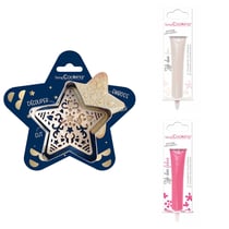 Kit pour biscuit en relief Étoile + 2 Stylos au chocolat blanc et fuchsia