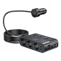 3mk Chargeur Voiture 7-en-1 avec 3 Prises Allume-Cigare 10A PD 120W Noir