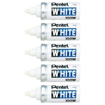 Lot de 5 marqueurs permanents - PENTEL - Pointe ogive 2,9 mm - Blanc - X100W