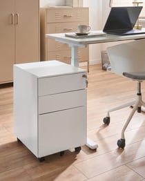 Caisson de Bureau en Acier Blanc Cassé Composé de Trois Tiroirs pour Rangement Dossiers Design Industriel