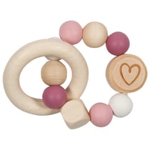 Hochet en bois et silicone cœur rose - Goki